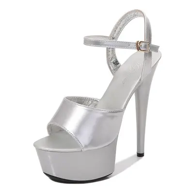 (silver, 38) Platform Catwalk Artifact Model High Heels Thin Sexy Waterproof Platform Female