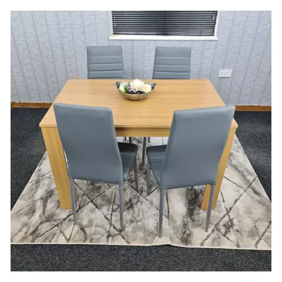 Dining Table and Chairs Oak Grey Leather Dining Set (140x80x75cm)