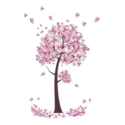 (2pcs) Pink Butterfly Flowers Tree Removable Wall Sticker Livingroom Bedroom Home Decal