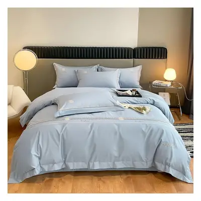 (blue, 1.5m bed) Fashion Home Textile Light Luxury Style Thread Count Cotton Four Piece Set. Hig