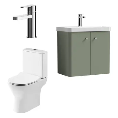 Cloakroom Suite - Wall Hung 600mm Vanity, Toilet and Tap Set - Green