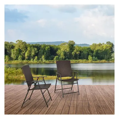 Outsunny 2pcs Rattan Chair Foldable Garden Furniture w/ Armrest Brown