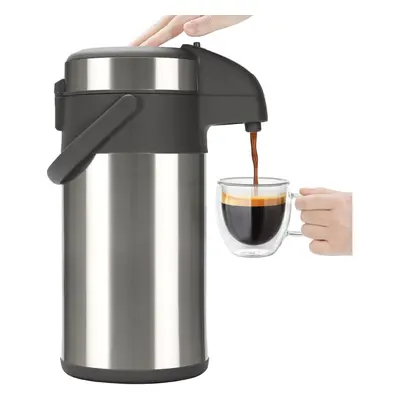 (4 Litres, Silver) Coffee pump flask, 4L stainless steel hot beverage dispenser and hot water bo