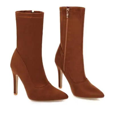 (brown, 37) Meotina Autumn Ankle Boots Women Zipper Stiletto Heels Short Boots Sexy Super High H