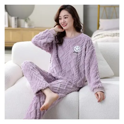 (purple, XL) Autumn And Winter Flannel Flannel Warm Pajamas Women&apos;s Home Wear Loose And Com