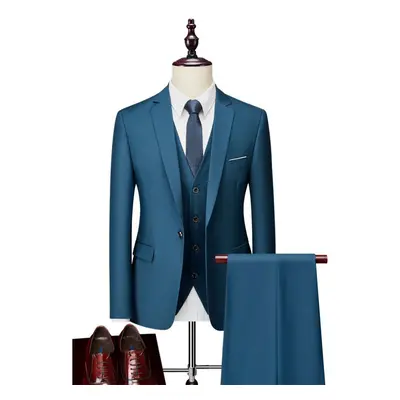 (lake blue, 190-3XL) Men&apos;s Three Piece Business Suits Gentlemen Wedding Bridegroom Party So