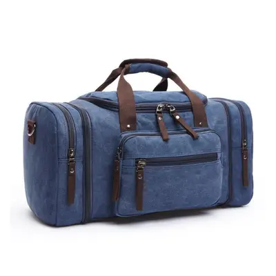 (blue) Large Capacity Travel Duffle Canvas Travel Weekend Shoulder Multifunctional Overnight Duf