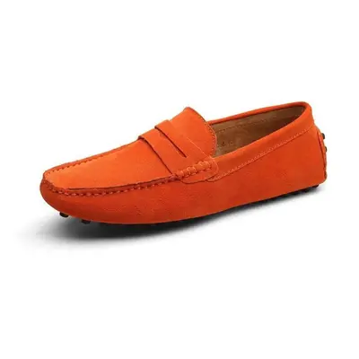 (orange, 43) Size Mens Casual Peas Shoes Suede Leather Men Loafers Moccasins Slip On Flats