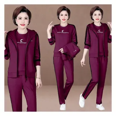 (fuchsia, XL) Ladies Casual Plus Size Sports Suit Autumn/winter Sweater Pullover + Sports Pants 