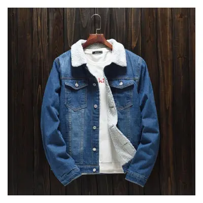 (dark blue, 4XL) Men Autumn Winter Denim Upset Jacket Vintage Long Sleeve Loose Jeans Coat