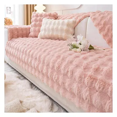 (pink, 70*210cm) Thicken Rabbit Plush Sofa Slipcover Universal Non-slip Super Soft Sofa Towel Co