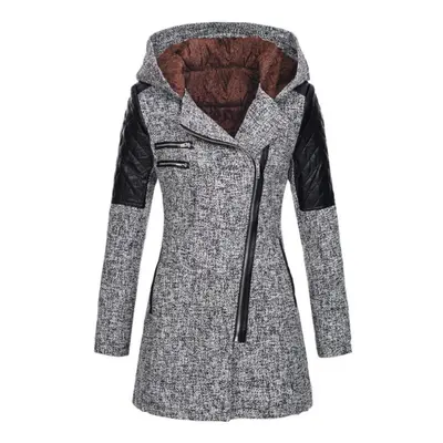 (light grey, 5XL) Autumn Winter Hooded Waistline Slim-fit Coat Women Casual Coats Elegant Vintag