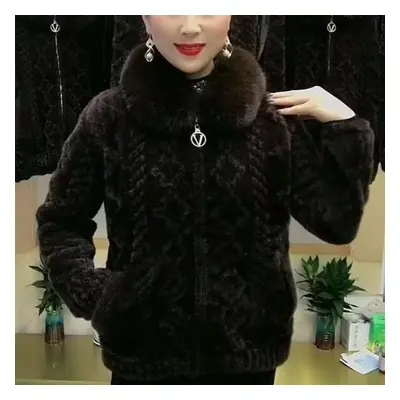 (coffee, 5XL) High-end Women Fur Coat Faux Mink Velvet Overcoat New Female Thickened Fur Integra