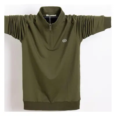 (army green, M) Spring And Autumn Men&apos;s Zipper Long Sleeve T-shirt Casual Pure Cotton Men&a