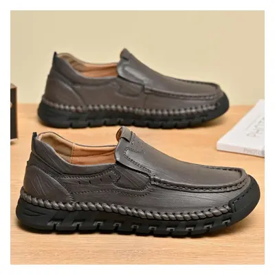 (gray, 39) Large Size Men&apos;s Hand-stitched Leather Shoes Outdoor Business Casual Cowhide Sho