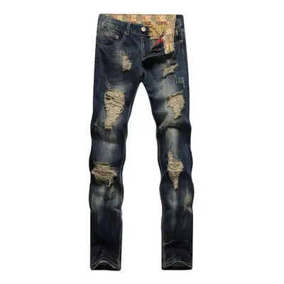 (as the picture, 31) European And American New Ripped Jeans Straight Leg Slim Fit Jeans, Vintage