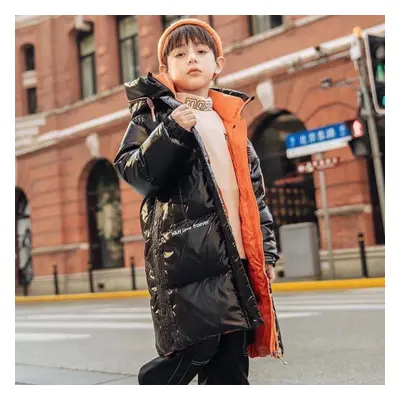 (orange, 160cm) Children&apos;s Mid-length Down Jacket Fleece-lined Warm Medium And Large Childr