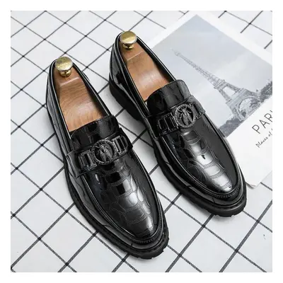 (black, 43) New Men&apos;s Plus Size Dress Leather Shoes Luxury Fashion Crocodile Pattern Weddin