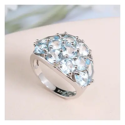 (blue, US RING SIZE 10#) Bolaijewelry Natural Sky Blue Topaz Gemstone Ring Sterling Silver Fine 