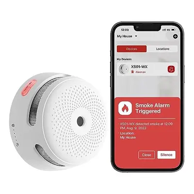 Wi-Fi Smoke Alarm Detector with Replaceable Battery, Smart Fire Alarm Compatible with X-Sense Ho