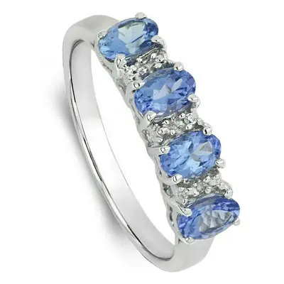 (K) Tanzanite Eternity Ring White Gold Real Diamond Band Certificate Size J-Q