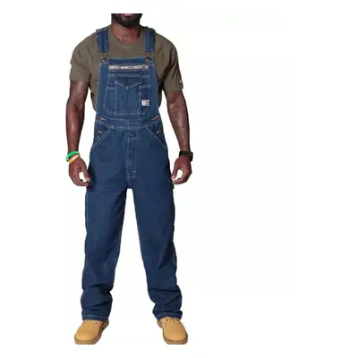 (Deep Blue, 2XL = 44) Mens Denim Dungarees Bib Pants Trousers Jumpsuit Cargo Overalls Workwear J