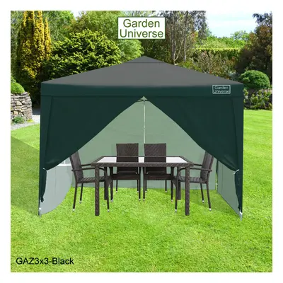 Gazebo 3x3m By Garden Universe Heavy Duty Pop up Frame Marquee Canopy Tent Black