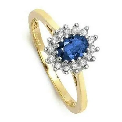 (N) Yellow Gold Sapphire and Diamond Ring Cluster Engagement Size J - Q Certificate