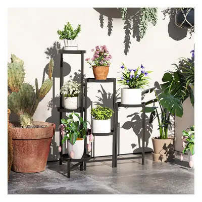 Outsunny Tier Foldable Corner Plant Stand for Indoor Outdoor, Black