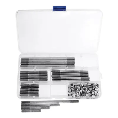 80Pcs M6 Stainless Steel Stud Bolt Set Threaded Stud Double Head Screw Rod with Nut Assortment K