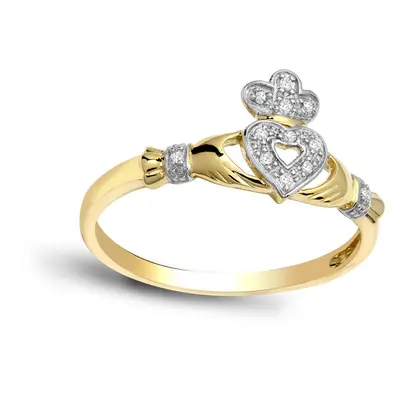 (O) Jewelco London Ladies 9ct Yellow Gold Pave Set Round H I2 0.05ct Diamond Claddagh fÃ¡inne Ch