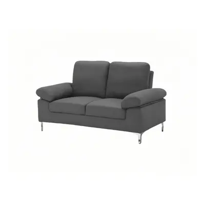 Modern Two Seater Sofa Grey Fabric with Chrome Feet - Comfortable Couch with Cushion for Living 