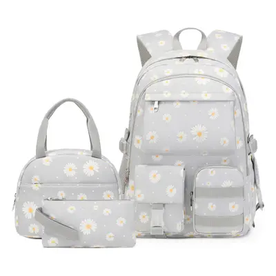 Classic Diamond Daisy Backpack for School Backpack for Girls Backpack with Lunch Box Bookbag Set