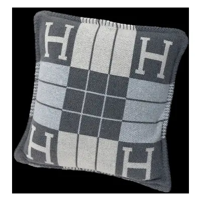 (Gray Pillow) Wool Cashmere Plaid Throw Blanket Pillow Sofa Office Nap Camping Airplane Color