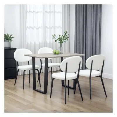 HOMCOM Set of Sherpa Dining Chairs Boucle Kitchen Chairs with Back White