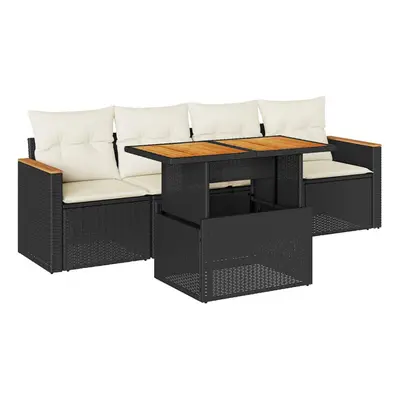 (black and cream) vidaXL Piece Garden Sofa Set with Cushions Black Poly Rattan Acacia