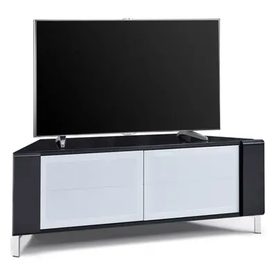 MDA Designs CORVUS Corner-Friendly Black Contemporary Cabinet with White BeamThru Glass Doors fo