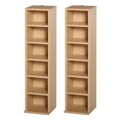 HOMCOM Set of CD Storage Units with Adjustable Shelves Natural Wood Colour