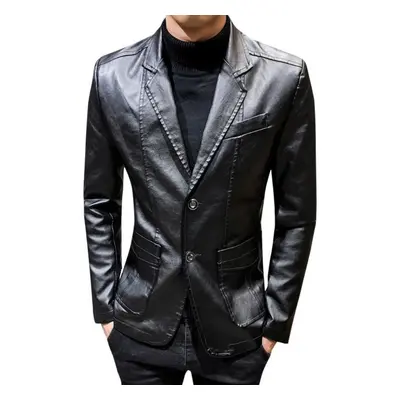 (black, 3XL) Luxury Leather Jacket Men&apos;s Suit Leather Coat Casual Small Suit Coat Men&apos;