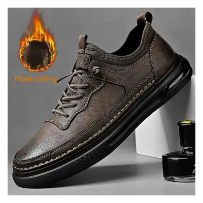 (brown, 40) Men&apos;s Plush Leather Shoes Casual Cotton Shoes Outdoor Shoes