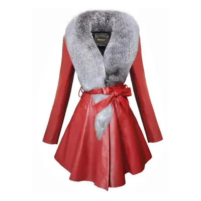 (red, XXXXXXL) Winter Women&apos;s Mid-length Leather Trench Coat And Cotton Coat Slim Pu Fur Wi