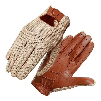 (beige, S) Fashion Driving Gloves Genuine Sheepskin Leather Glove Men Keep Warm Knitting Mittens