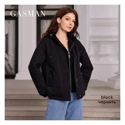 (black, XXL) Gasman Women&apos;s Jackets Spring Short Coats Spliced Hooded Design Windproof Warm