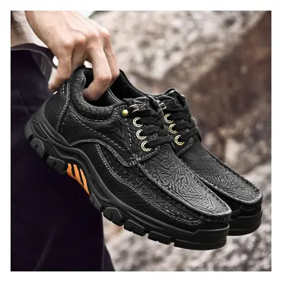 (black, 43) Men&apos;s Genuine Leather Shoes Classic Lace Up Outdoor Casual Shoes