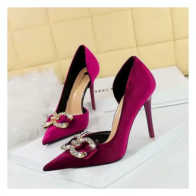 (purple, 41) Banquet High Heels Thin Heels Shallow Mouth Pointed Side Hollowed Out Thickened Sue