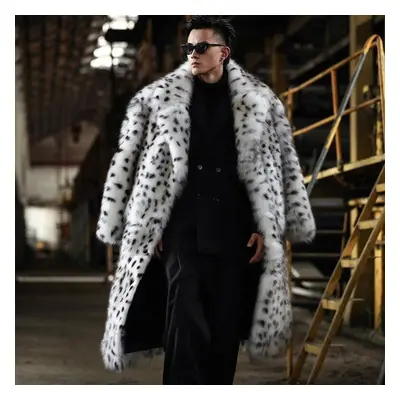 (as the picture, L) Winter New Leopard Pattern Fur One Piece Men&apos;s Coat Extended Suit Colla