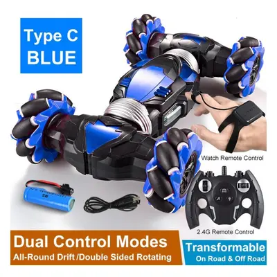 (blue, C) New Gesture Sensing Remote Control Car Lighting Stunt Car Twist Off-road Vehicle Degre