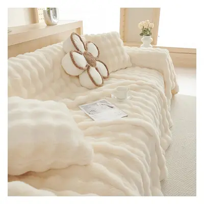 (beige, 180*150) Winter Soft And Comfortable Bubble Rabbit Plush Sofa Towel Simple Modern Solid 