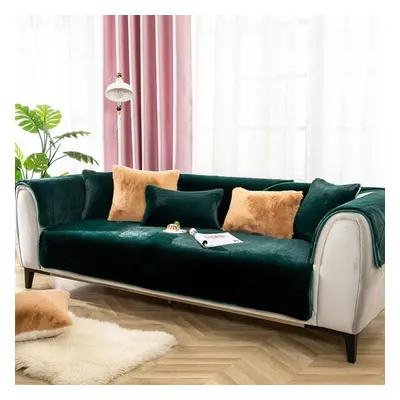 (green, 90*120cm) Winter Soild Color Sofa Covers Towel Soft Plush Couch Cover