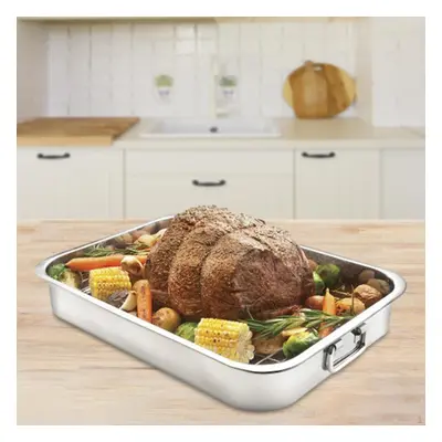 (as the picture, 39x28x6cm) Roasting Pan Baking Mesh Tray Crisper Bakeware Stainless Steel Barbe